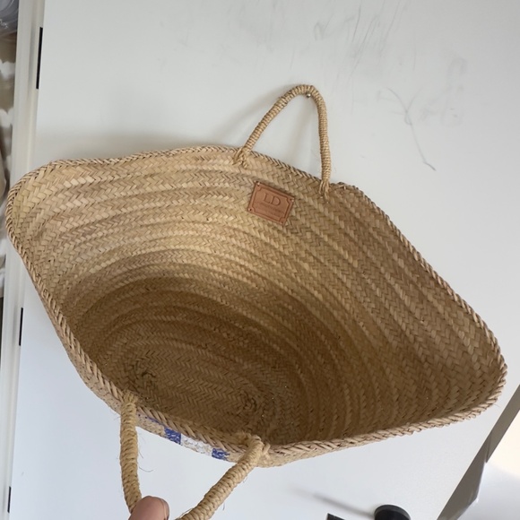 LINDROTH DESIGN Monogrammed Straw Beach Tote "M.S.M" Blue/White - Picture 3 of 7